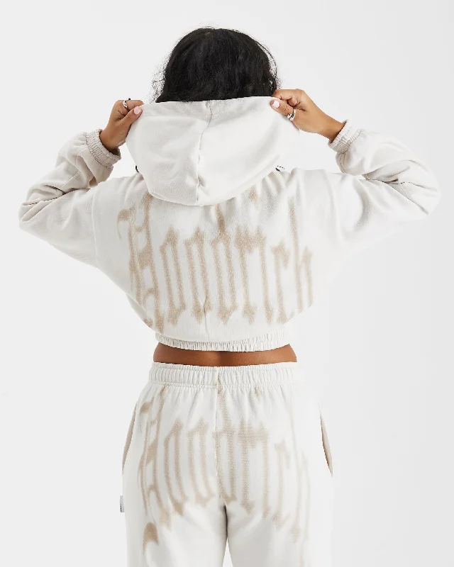 Tagra Cropped Zip Hoodie - Cream/Beige Hoodie with Elastic Cuffs Stretchable Comfortable