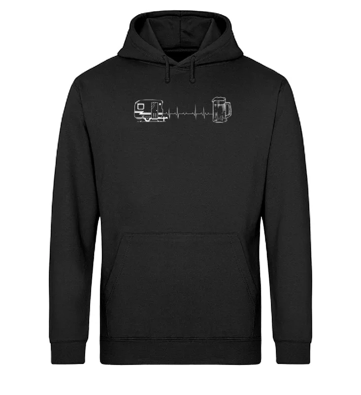 Herzschlag Camping und Bier - Unisex Organic Hoodie Hoodie with Raw Hem Edgy Unfinished