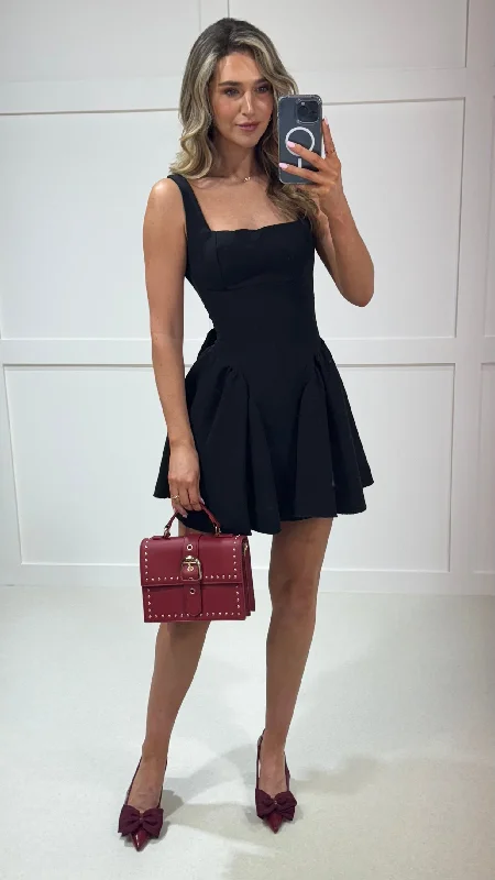 Valencia Black Bow Back Skater Mini Dress Chic Puff Sleeve Mini Dress