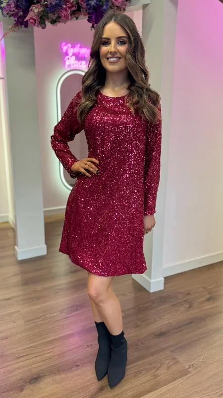 Brogan Burgundy Bow Detail Sequin Mini Dress Trendy Lace Mini Dress