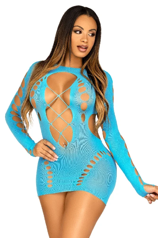 Seamless Cut-Out Long Sleeve Mini Dress, Faux Lace-Up Elegant Lace Mini Dress