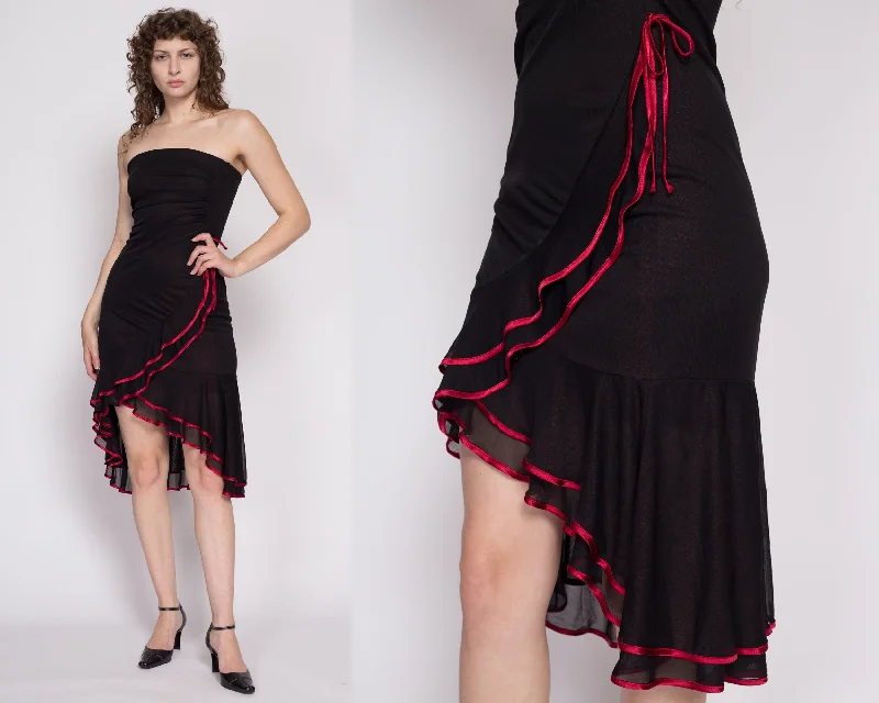 Y2K Gothic Black & Red Metallic Strapless Party Dress - Extra Small Halter Neckline Beach Y2K Gothic Black & Red Metallic Strapless Party Dress - Extra Small Halter Neckline Beach