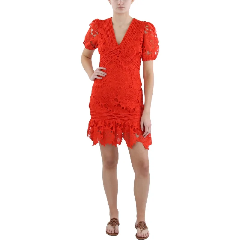 Womens Lace Mini Cocktail And Party Dress Off-the-shoulder Bohemian Festive