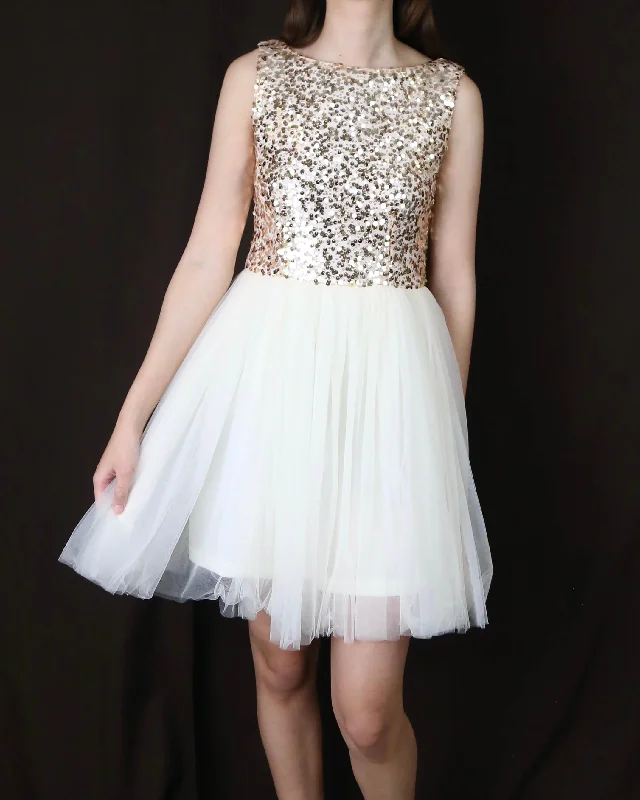 Sugar Plum Dazzling Sequin Darling Party Dress in Gold A-Line Day Work