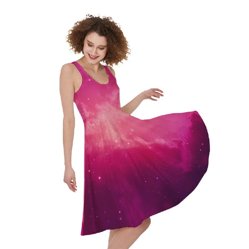 Purple Nebula Cloud Galaxy Space Print Sleeveless Knee Length Dress Tunics Timeless classic