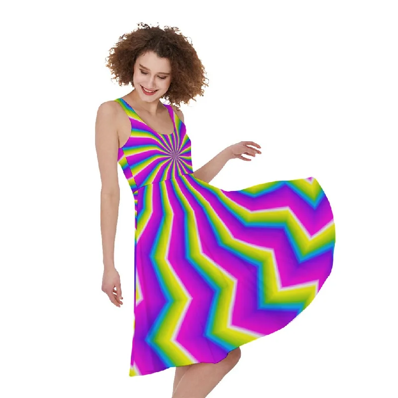 Green Dizzy Moving Optical Illusion Sleeveless Knee Length Dress Tunics Fall fleece