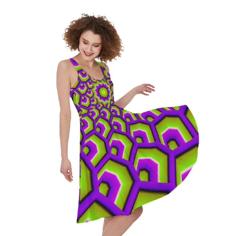 Green Hive Moving Optical Illusion Sleeveless Knee Length Dress Tunics Evening elegant Green Hive Moving Optical Illusion Sleeveless Knee Length Dress Tunics Evening elegant