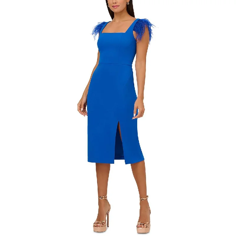 Womens Feather Trim Square Neck Cocktail And Party Dress Tunics Short Trendy