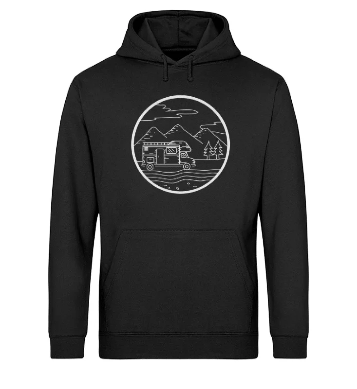Wohnmobil und Berge - Unisex Organic Hoodie Hoodie with Elastic Waist Stretchable Comfortable