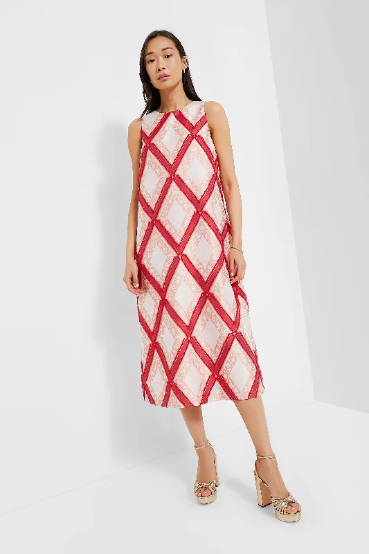 Vermillion Trellis Fil Coupe Francine Dress Crew Neckline Casual