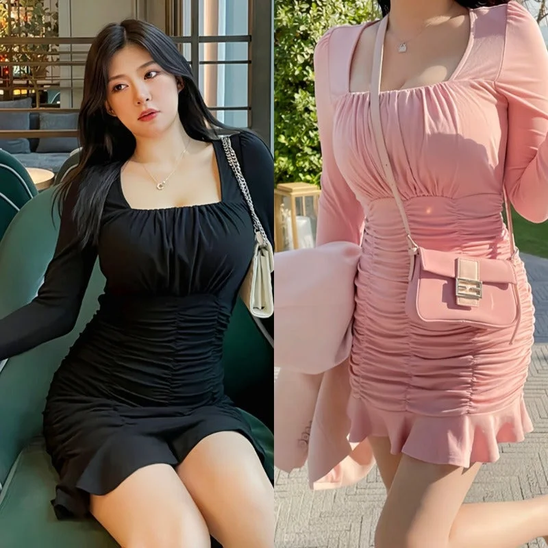 Sexy Mini dress wrap dress look think 2colors  LL-020 Comfortable Boho Mini Dress