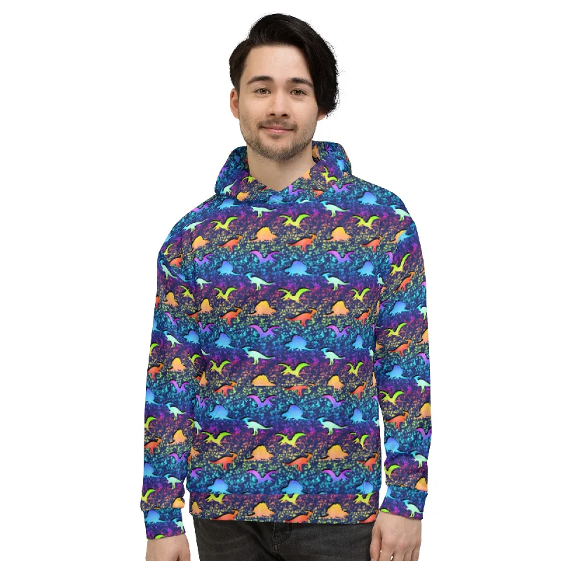 Retro Rainbow Dinosaurs - Dinosaur Hoodie Hoodie with Earth Tones Natural Calm