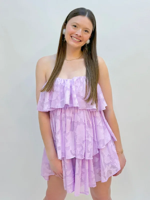 Antonella Jacquard Mini Dress - Lavender Chic Halter Mini Dress