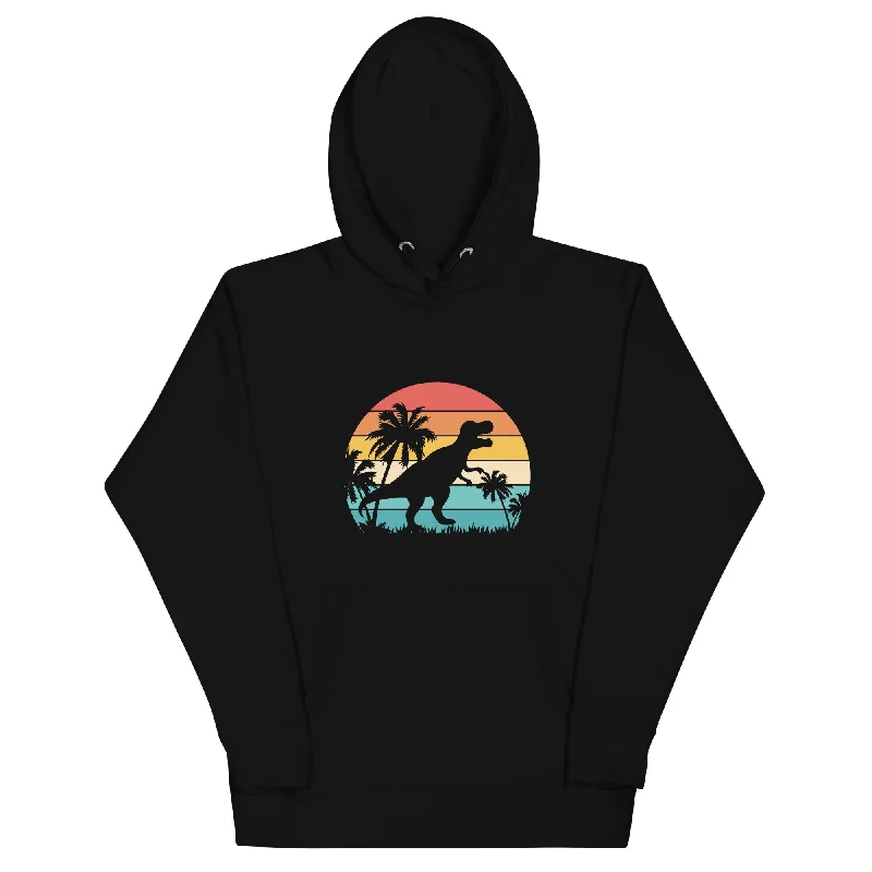 T-Rex Retro Sunset - Adult Dinosaur Hoodie Hoodie with Batwing Sleeves Loose Dramatic