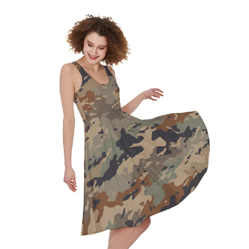 Desert Camouflage Print Sleeveless Knee Length Dress Tunics Trousers formal