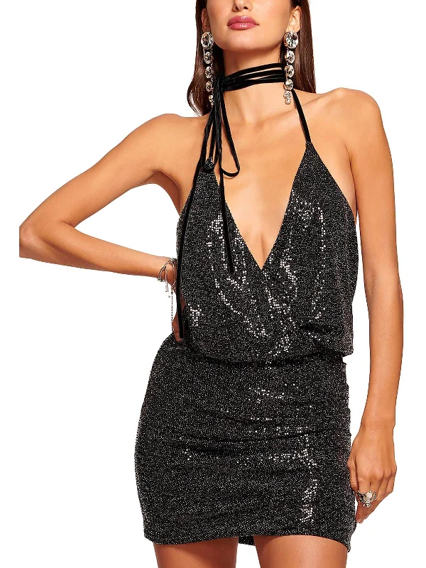 Womens Metallic Halter Cocktail And Party Dress Tunics Modern contemporary
