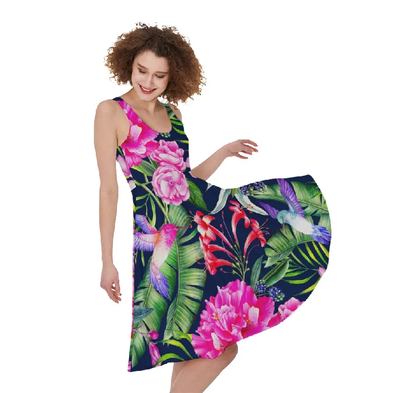 Hawaiian Tropical Birds Pattern Print Sleeveless Knee Length Dress Tunics Favorite customer Hawaiian Tropical Birds Pattern Print Sleeveless Knee Length Dress Tunics Favorite customer