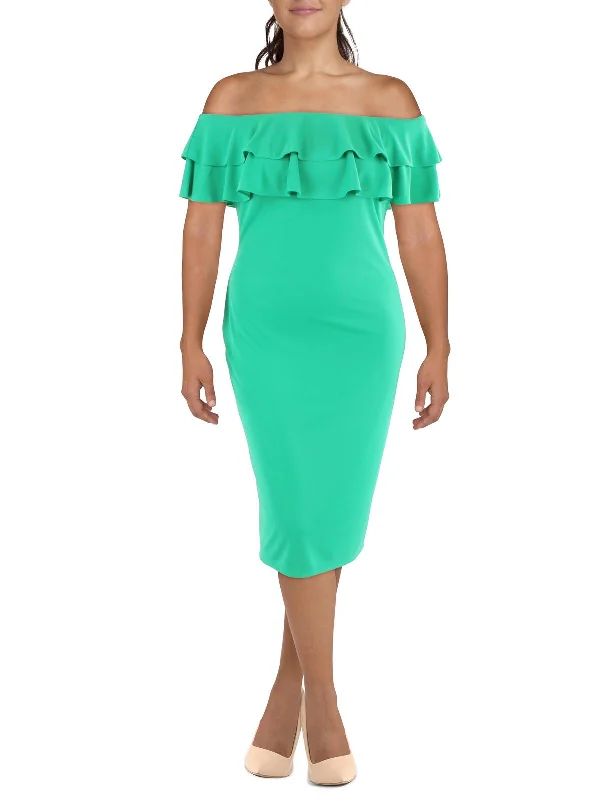 Womens Drapey Midi Cocktail And Party Dress Bodycon Fitted Nightout
