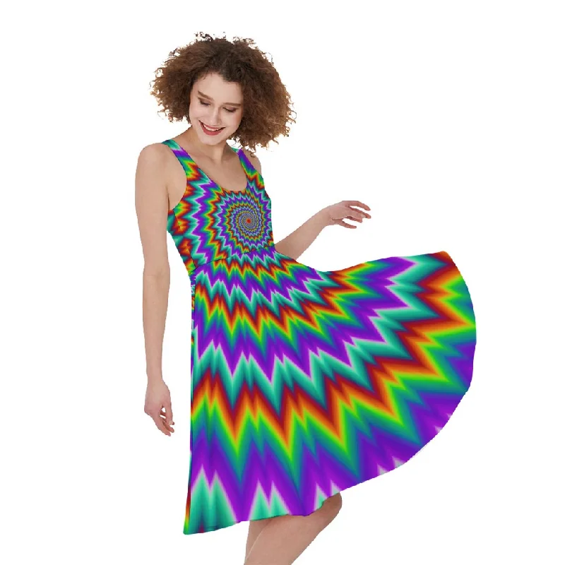 Psychedelic Spiral Optical Illusion Sleeveless Knee Length Dress Boatneck Modish Everyday Psychedelic Spiral Optical Illusion Sleeveless Knee Length Dress Boatneck Modish Everyday