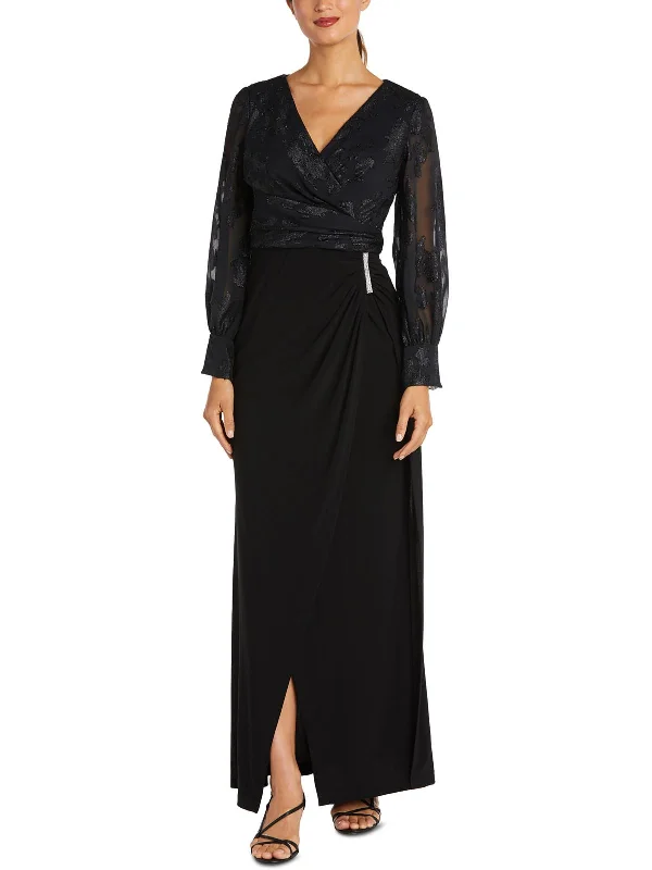Petites Womens Faux-Wrap Maxi Evening Dress Tunics Polka dots