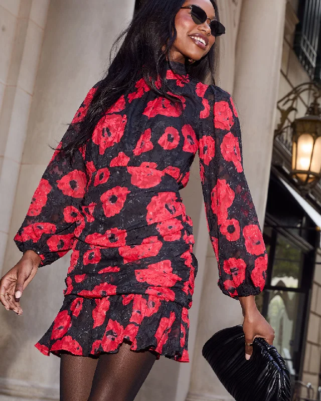 Silk Night Ruched Floral Mini Dress Comfortable Bodycon Mini Dress
