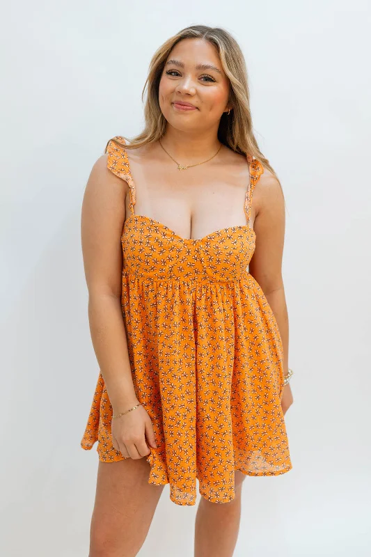 Farah A-Line Mini Dress- Orange Comfortable Bodycon Mini Dress