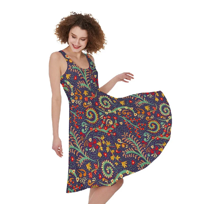 Mandala Floral Bohemian Pattern Print Sleeveless Knee Length Dress Halter Neckline Beach Mandala Floral Bohemian Pattern Print Sleeveless Knee Length Dress Halter Neckline Beach
