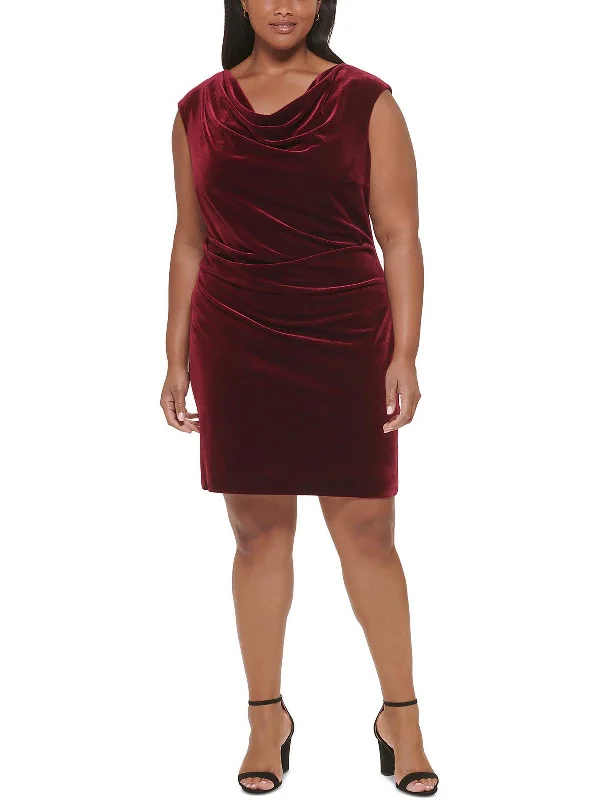 Plus Womens Velvet Mini Cocktail and Party Dress Tunics Prom sequined