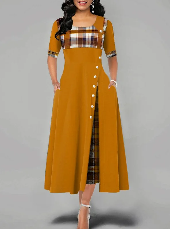 PLAID PRINT PARTY DRESS IRREGULAR VINTAGE DRESSES Tunics Print Colorful