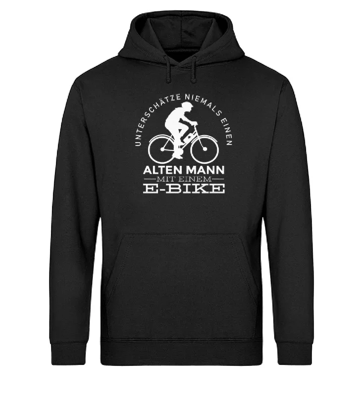 Alter Mann mit einem E-Bike - Unisex Organic Hoodie Hoodie with Stripes Bold Sporty