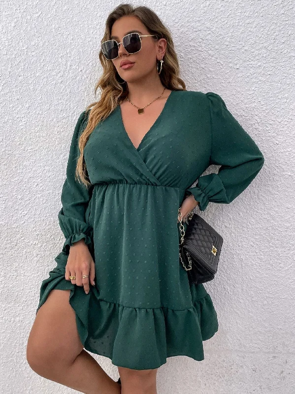 BerriesJam - Long Sleeve V Neck Green Elegant Casual Party Dress Tunics Designer luxury BerriesJam - Long Sleeve V Neck Green Elegant Casual Party Dress Tunics Designer luxury