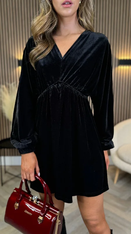 Triana Black Velvet V Neckline Mini Dress Trendy Bodycon Mini Dress