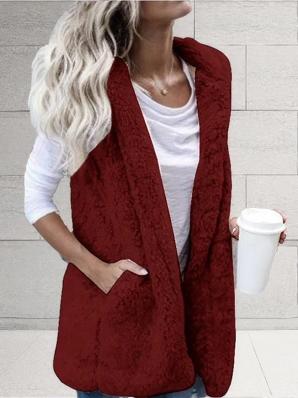 Warm Sherpa Sleeveless Hoodie Vest Hoodie Crop Top Short Trendy