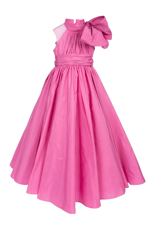 Fuchsia Taffeta Party Dress with Oversized Bow Tunics New arrival