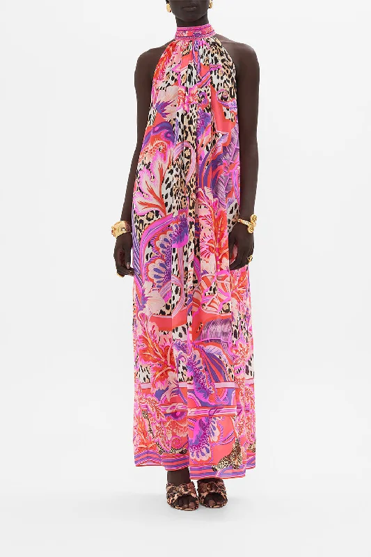 TIE NECK LONG DRESS VIOLA VINTAGE Tunics Luxurious high-end