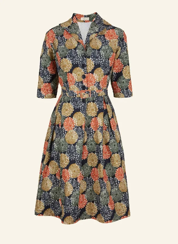Ida Dress - Navy Pinecones Pencil Office Professional