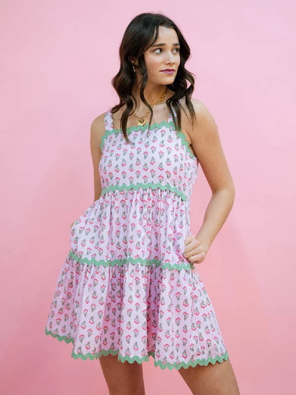 Charlotte Ric Rac Mini Dress - Pink Comfortable Casual Mini Dress