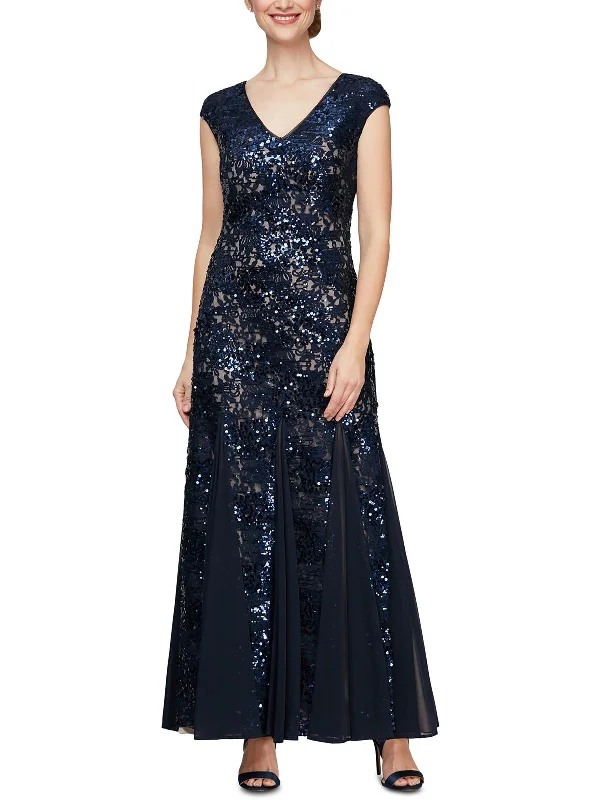 Petites Womens Sequined Maxi Evening Dress Tunics Versatile stylish