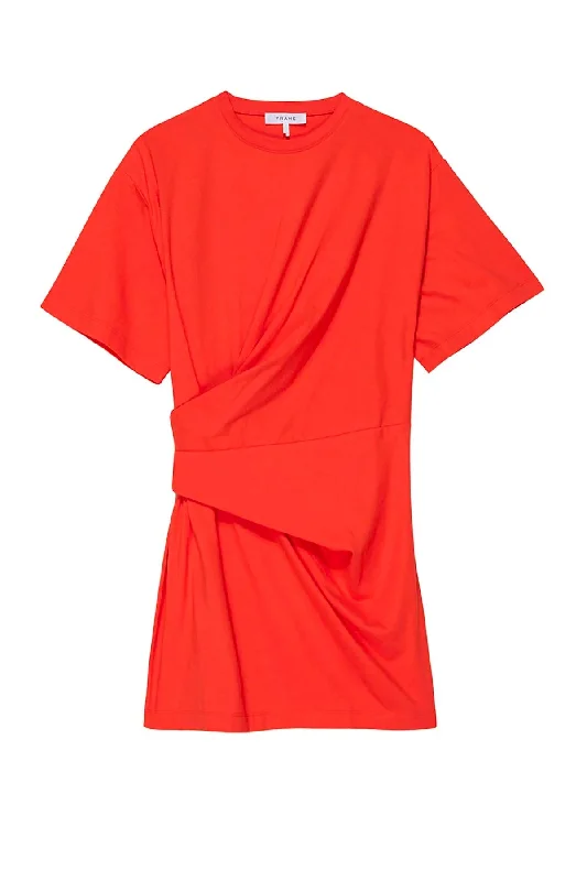 Frame Denim Draped Knit Mini Dress - Red/ Orange Elegant Satin Lace Mini Dress