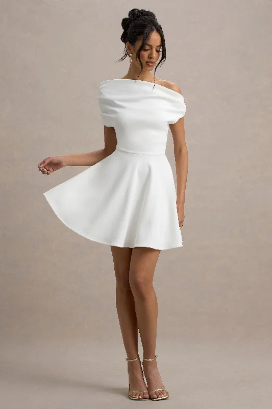Agnes | White One-Shoulder Mini Dress Comfortable Smocked Mini Dress