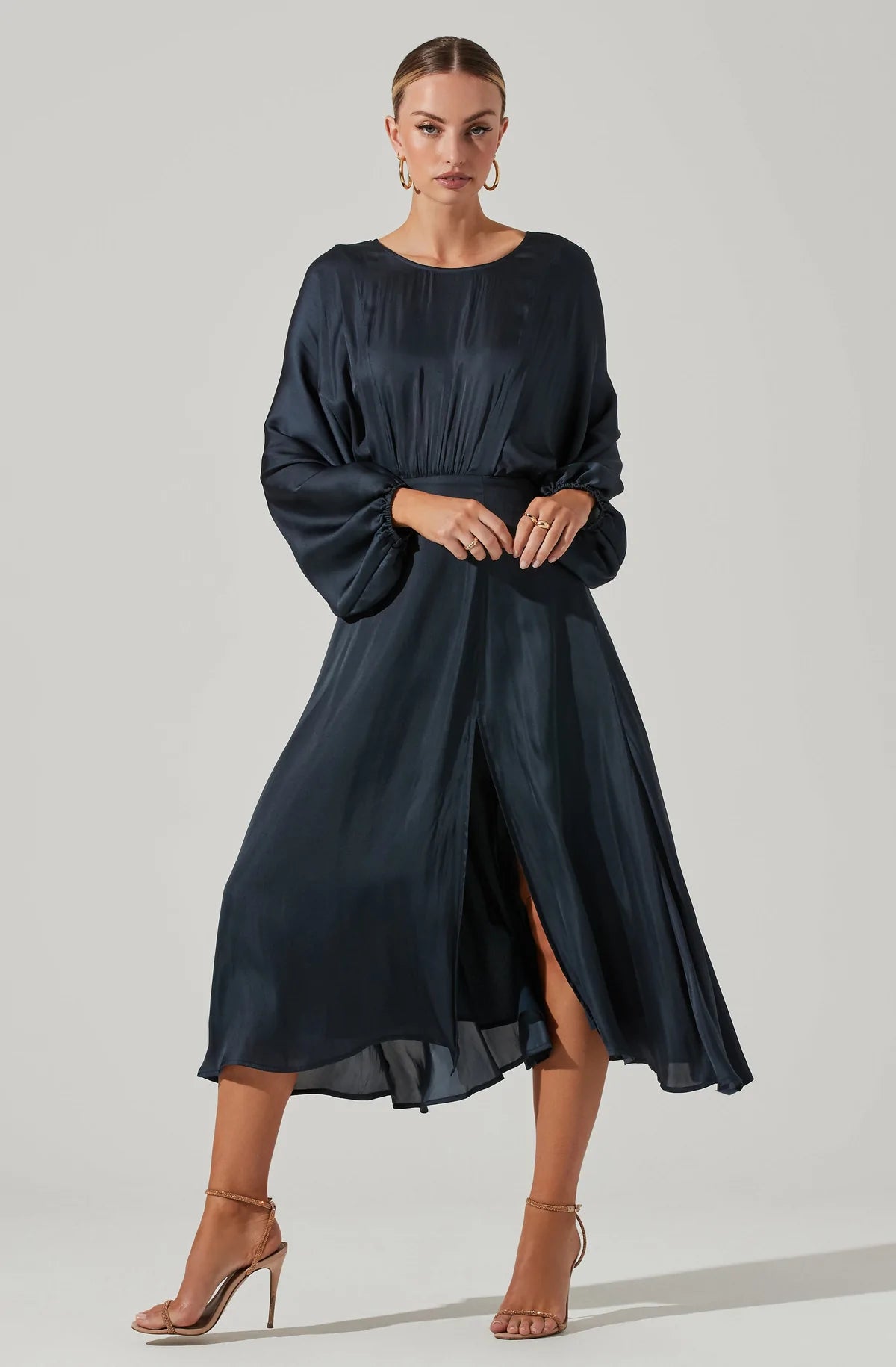 Marin Dolman Sleeve Dress - Midnight Blue Boat Neckline Classic
