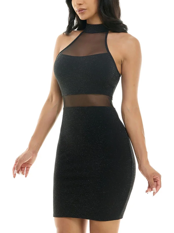 Womens Metallic Mini Cocktail And Party Dress Tunics Fall fleece