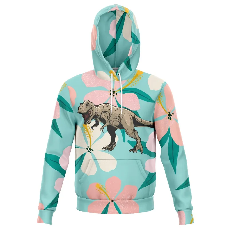 Dinosaur Hoodie - Tropical T-Rex Hoodie with Side Slits Relaxed Casual