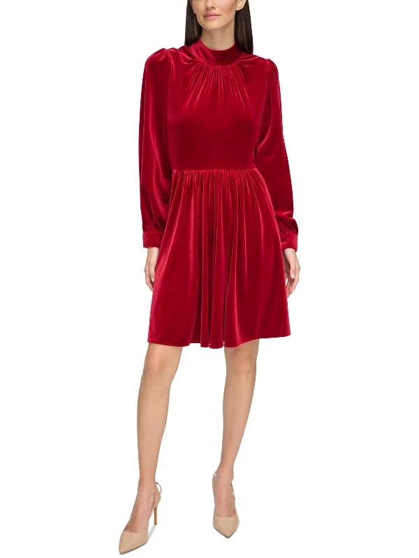 Womens Velvet Mock Neck Cocktail And Party Dress Lace Sexy Club