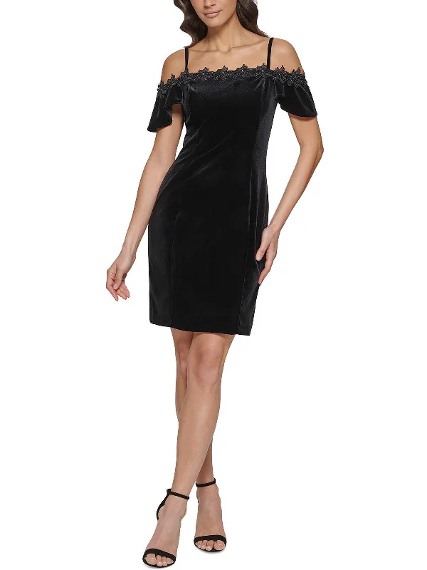 Womens Velvet Mini Cocktail and Party Dress Tunics Formal black