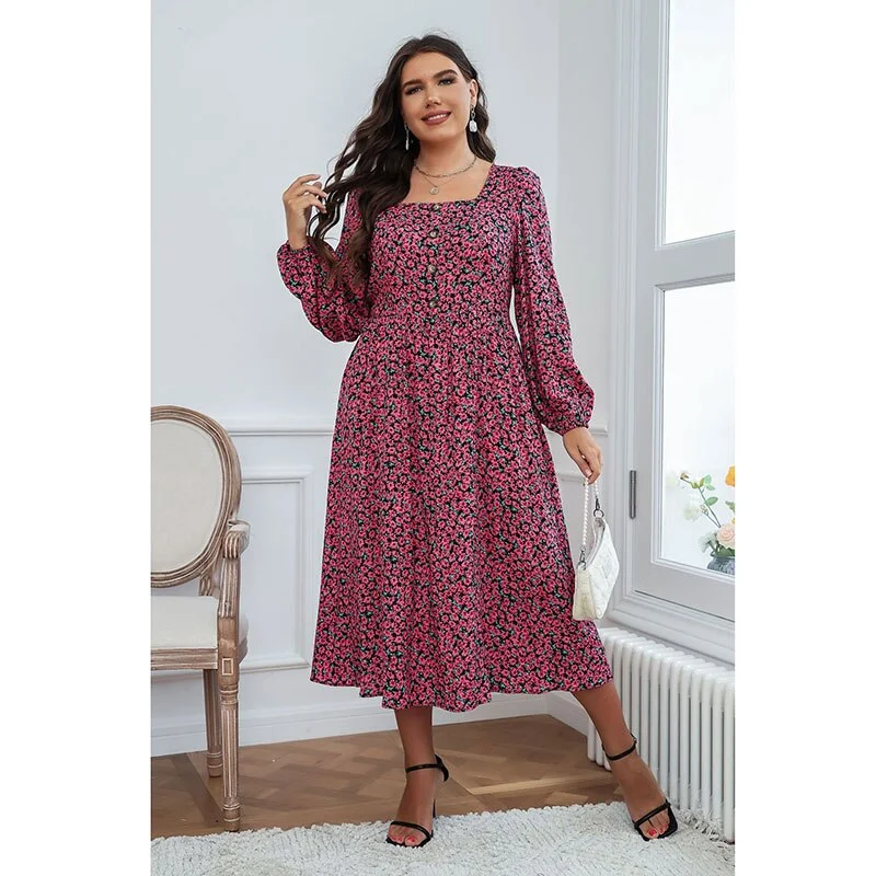 BerriesJam - Long Sleeve Floral Elegant Square Collar Maxi Party Dress Tunics Office stylish BerriesJam - Long Sleeve Floral Elegant Square Collar Maxi Party Dress Tunics Office stylish