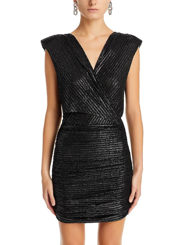 Alma Womens Metallic Mini Cocktail And Party Dress Tunics Summer linen
