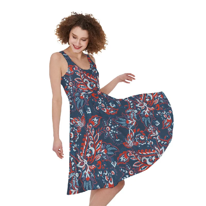 Paisley Floral Bohemian Pattern Print Sleeveless Knee Length Dress Tunics Mesh breathable Paisley Floral Bohemian Pattern Print Sleeveless Knee Length Dress Tunics Mesh breathable