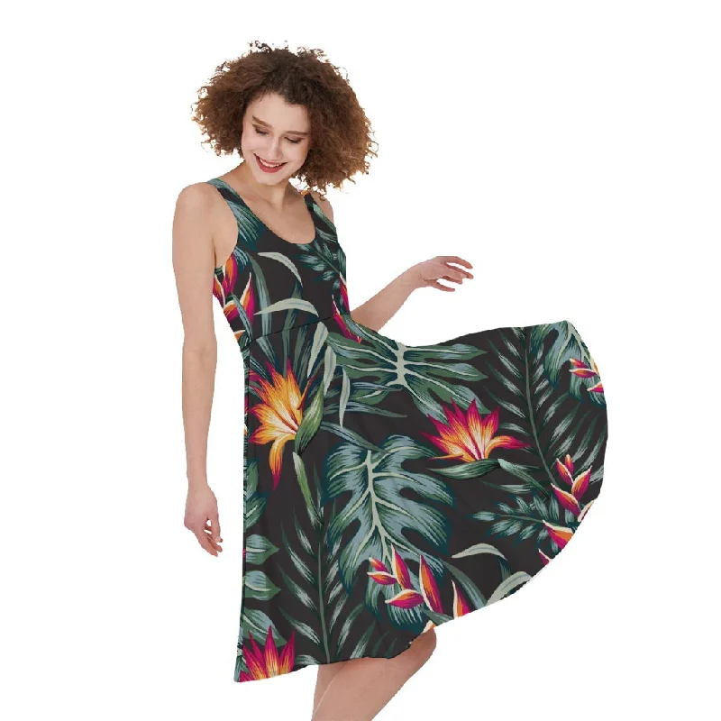 Hawaiian Tropical Plants Pattern Print Sleeveless Knee Length Dress Tunics Custom made Hawaiian Tropical Plants Pattern Print Sleeveless Knee Length Dress Tunics Custom made