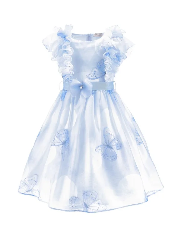 Baby Blue Butterfly Print Party Dress Tunics Custom made